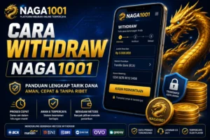 Tampilan aplikasi NAGA1001 untuk proses penarikan saldo ke rekening bank.