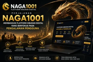 Gambar naga emas dan perangkat digital dari NAGA1001 untuk hiburan digital.