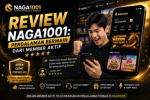 Aplikasi NAGA1001 di ponsel dengan tampilan fitur lengkap dan menarik.