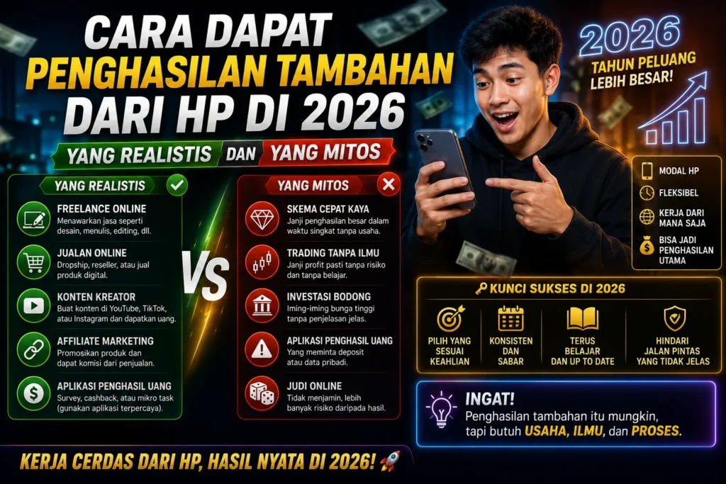 Cara Dapat Penghasilan Tambahan dari HP di 2026 — Yang Realistis dan Yang Mitos