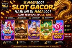 Gambar mesin slot NAGA1001 dengan tema naga dan jackpot besar.